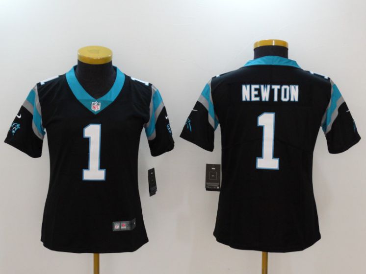 Women Carolina Panthers #1 Newton Black Nike Vapor Untouchable Limited NFL Jerseys->->Women Jersey